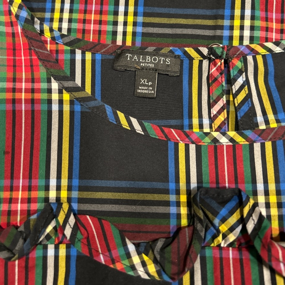 🔥TALBOTS! STEWART PLAID POPLIN RUFFLE POPOVER TOP! STUNNING! FESTIVE! LIKE NEW! - Picture 16 of 16